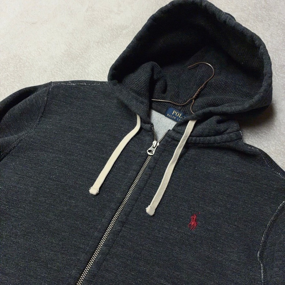 Polo Ralph Lauren Hoodie Gray w/ Red Pony Full Zip Charcoal Gray Mens Medum